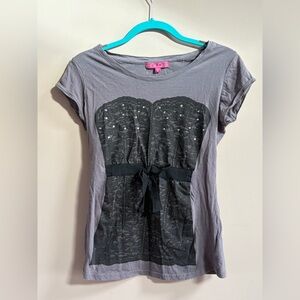 GLO Y2K Faux Lace Corset Motif Cotton Tee Shirt Top, Vintage Junior XL T-Shirt